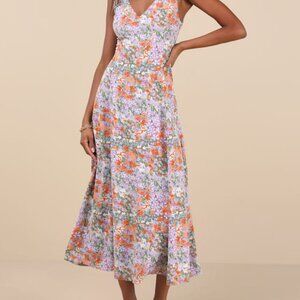 Lulus Your Only Darling Lavender Floral Print Sleeveless Midi Dress Purple